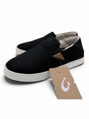 Olukai Pehuea Heu Lava Black Wool Lined Slip-On Shoes